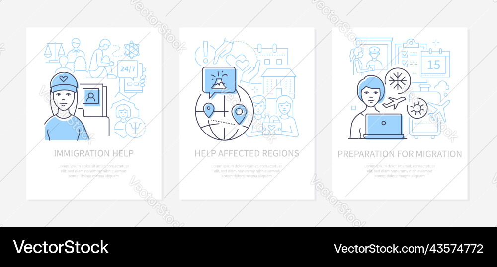 Migration and charitable assistance - line design vector image