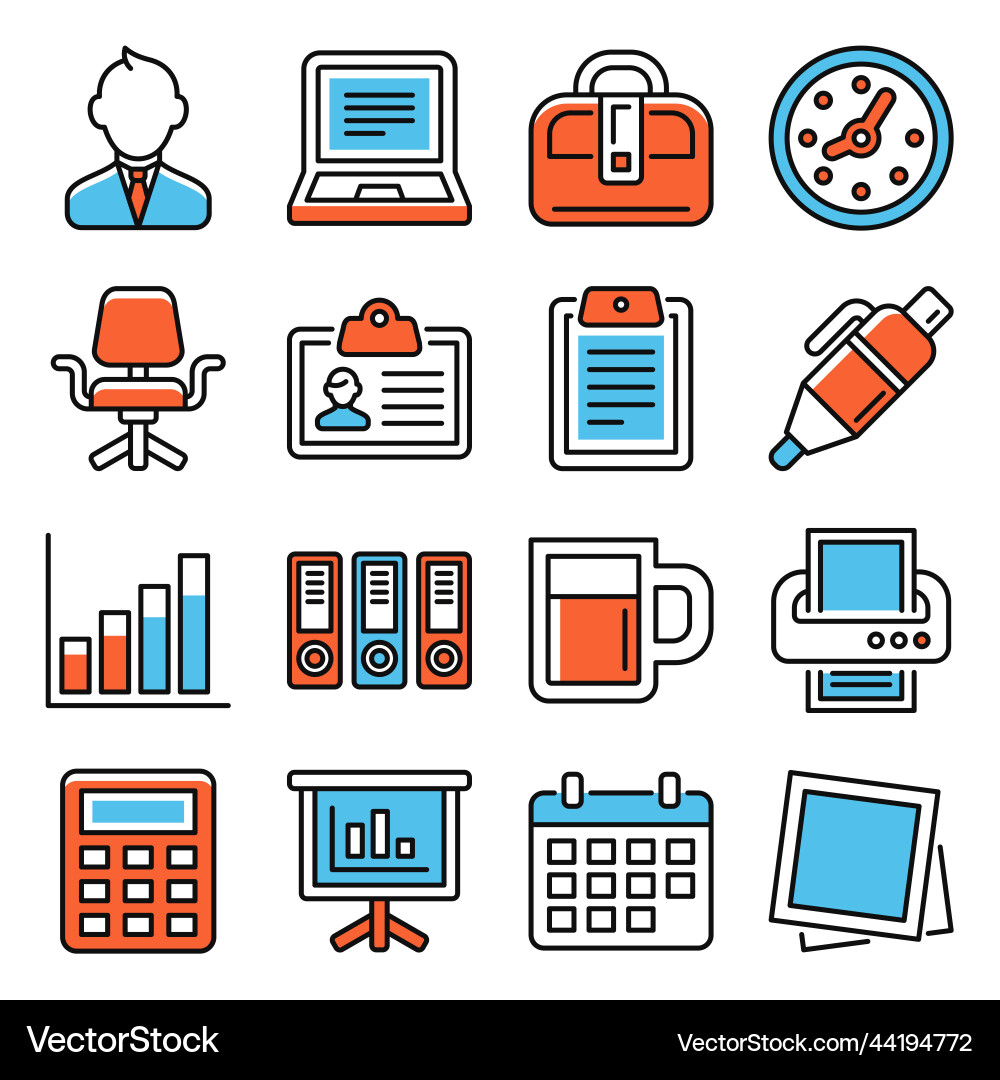 Office icons set on white background Vector Image