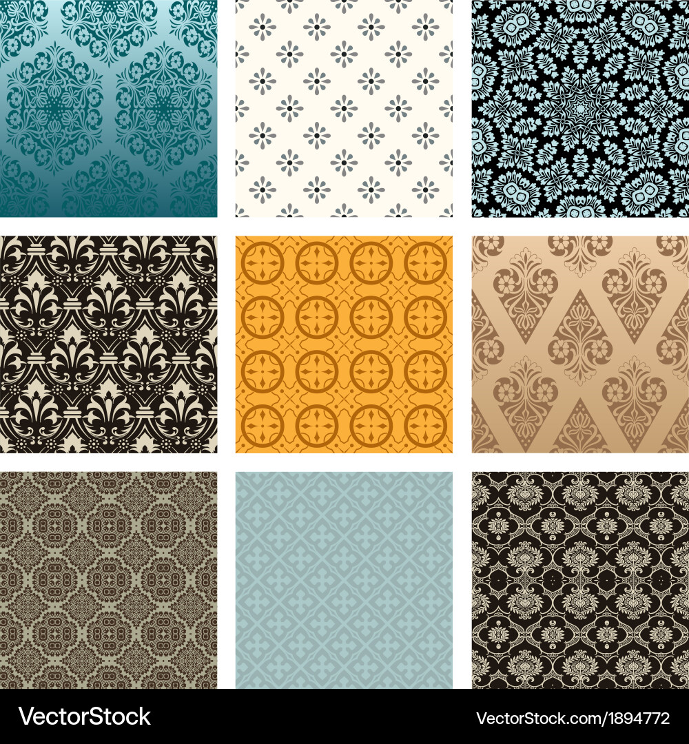 Ornate Damask Pattern Collection Vector Image
