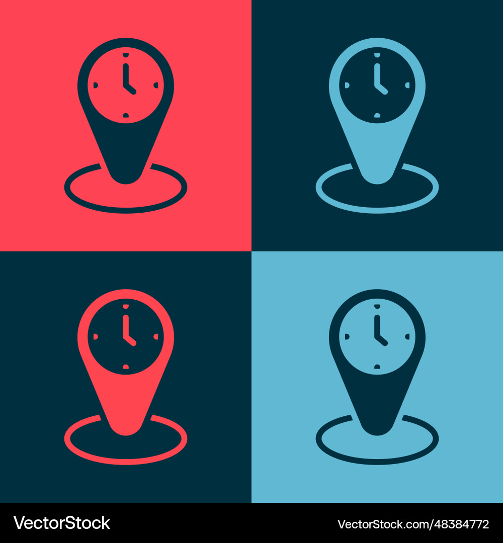 Pop art time zone clocks icon isolated on color Vector Image