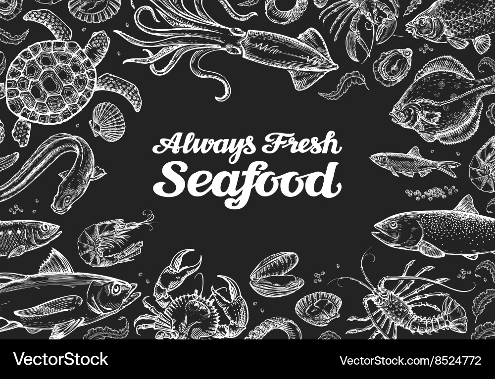 Seafood Menu Template - Hand Drawn Vector Image