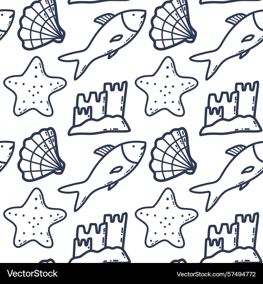Seamless beach-theme pattern with seashells Vector Image