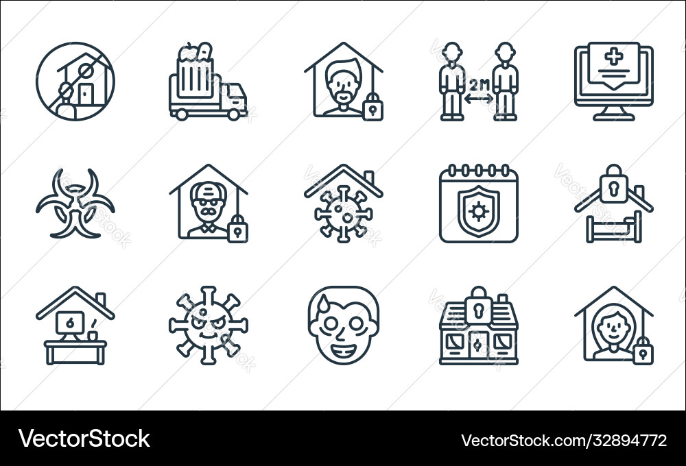 Self isolation line icons linear set quality Self isolation line icons linear set quality vector image