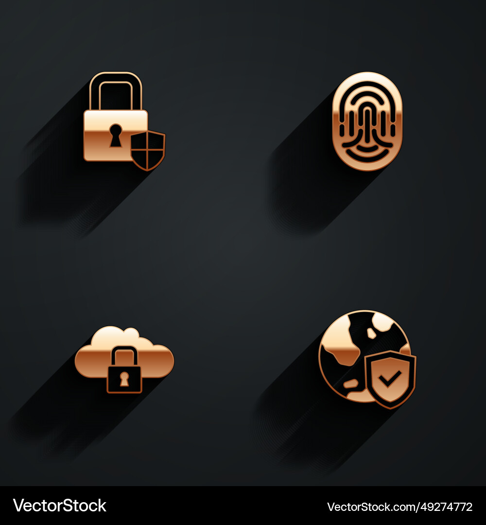 Set shield security with lock fingerprint cloud Set shield security with lock fingerprint cloud vector image