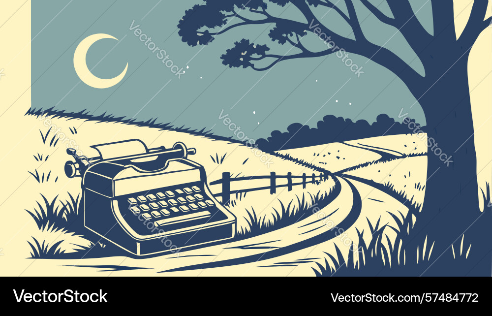 Typewriter on moonlit path design generative ai Vector Image