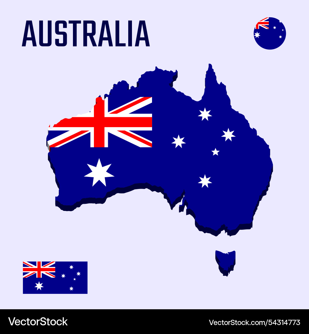 3d australia map with flag three dimensional 3d australia map with flag three dimensional vector image