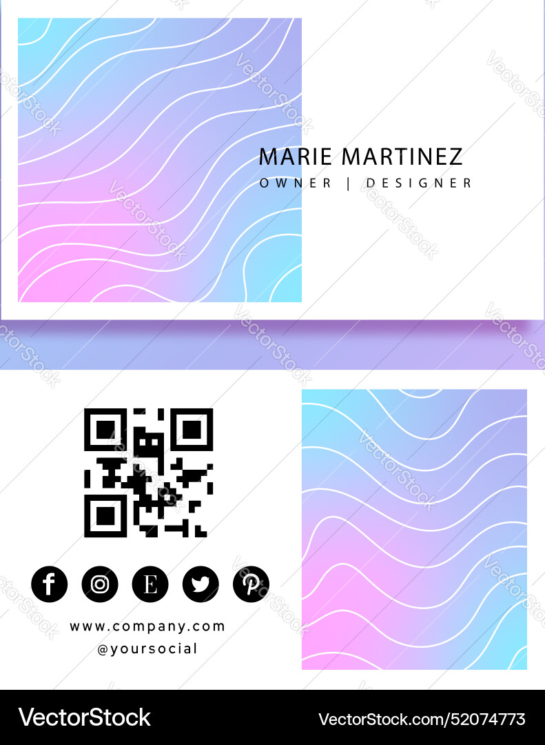 Business card template with gradient and qr code Business card template with gradient and qr code vector image