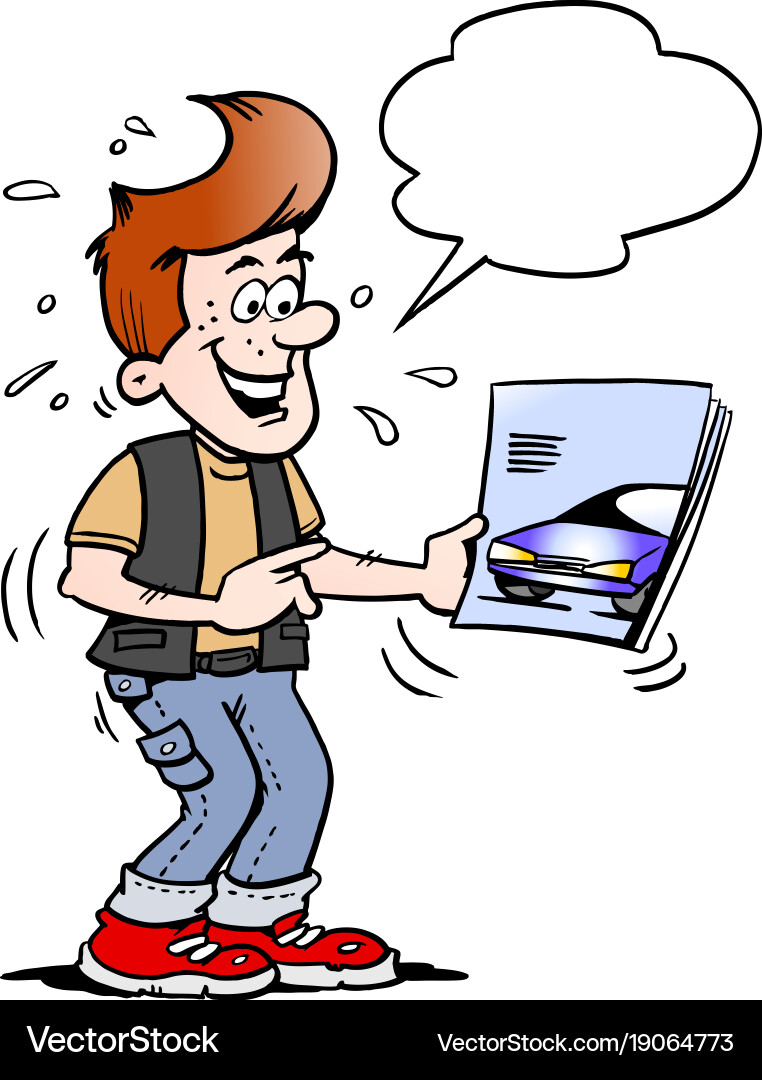 Cartoon of a young man there looking at new vector image