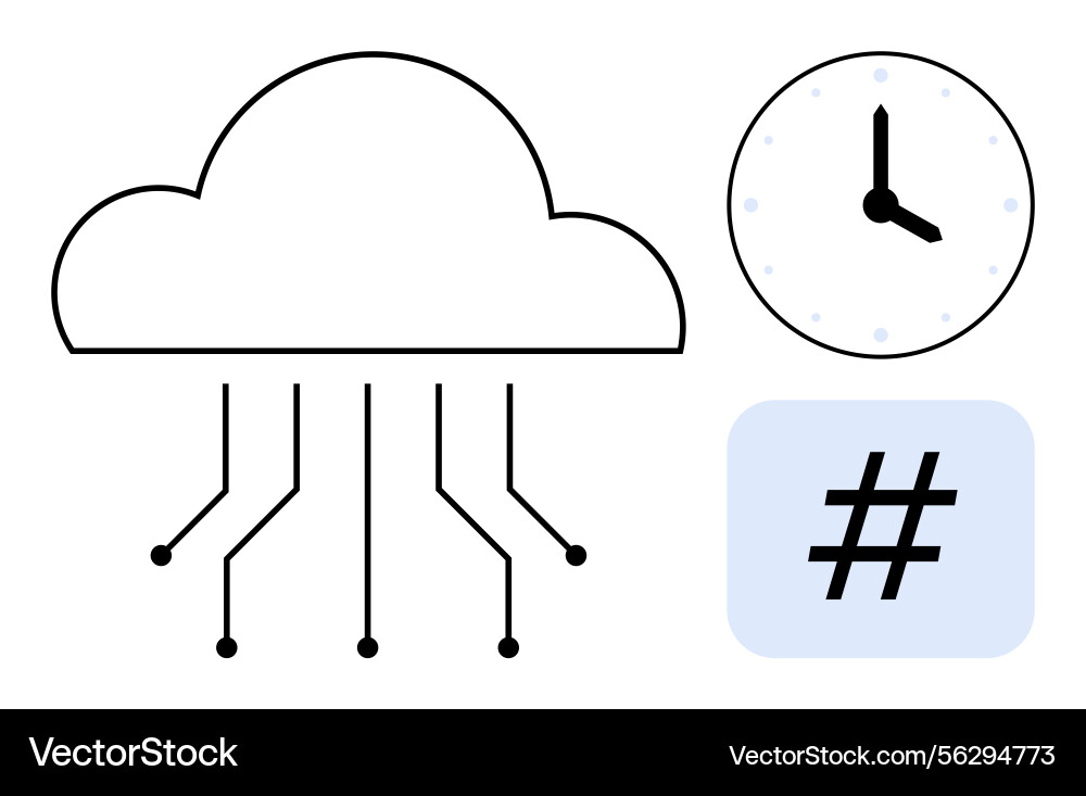 Cloud computing network with clock and metadata Cloud computing network with clock and metadata vector image