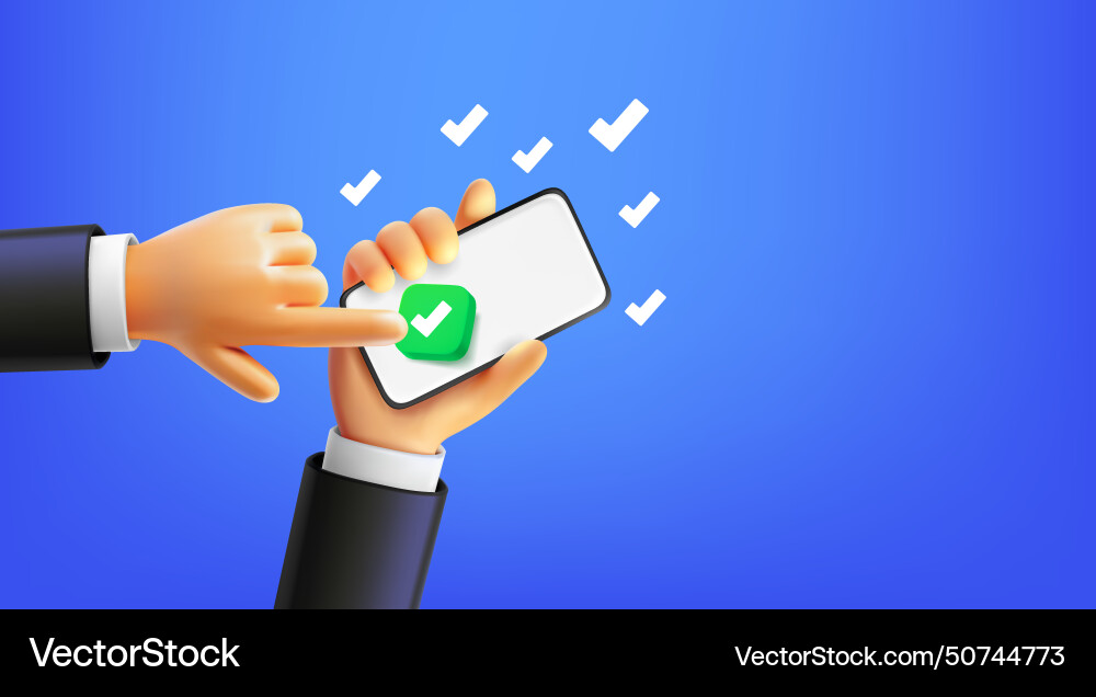 Man using social mobile phone pressing check Vector Image
