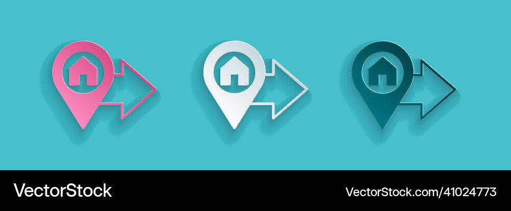 Paper cut map pointer with house icon isolated Paper cut map pointer with house icon isolated vector image