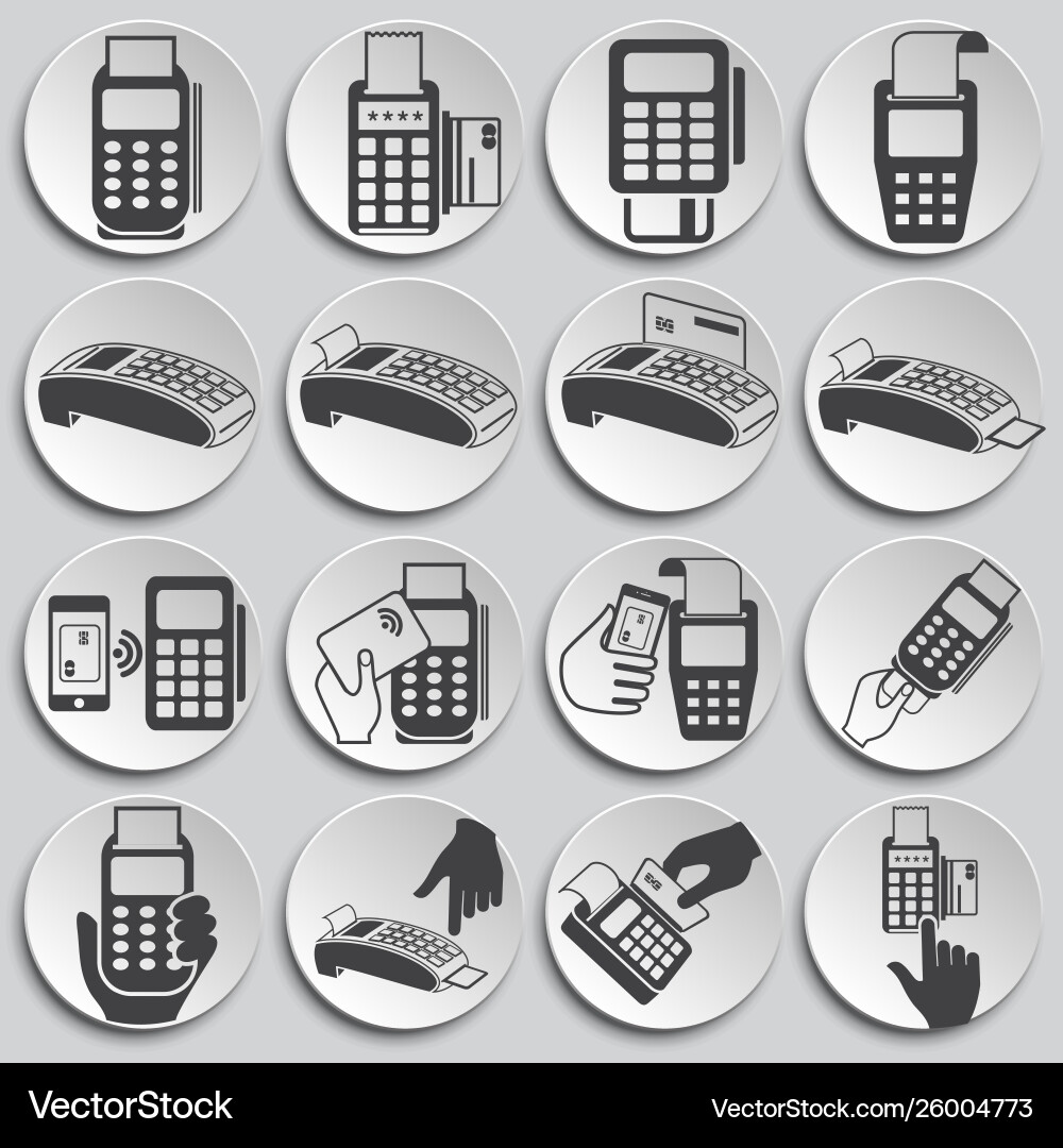 Pos terminal icons set on background for graphic vector image