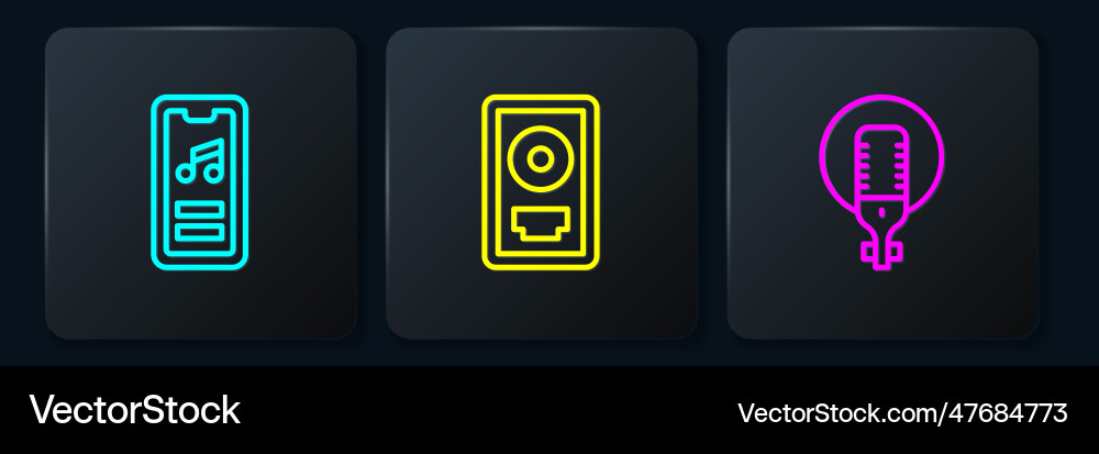 Set line music player microphone and cd disk vector image