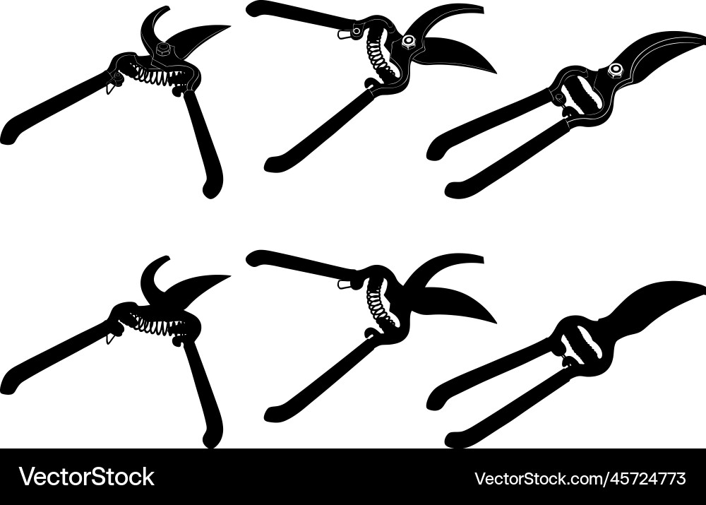 Set of different pruning shears Set of different pruning shears Vector Image