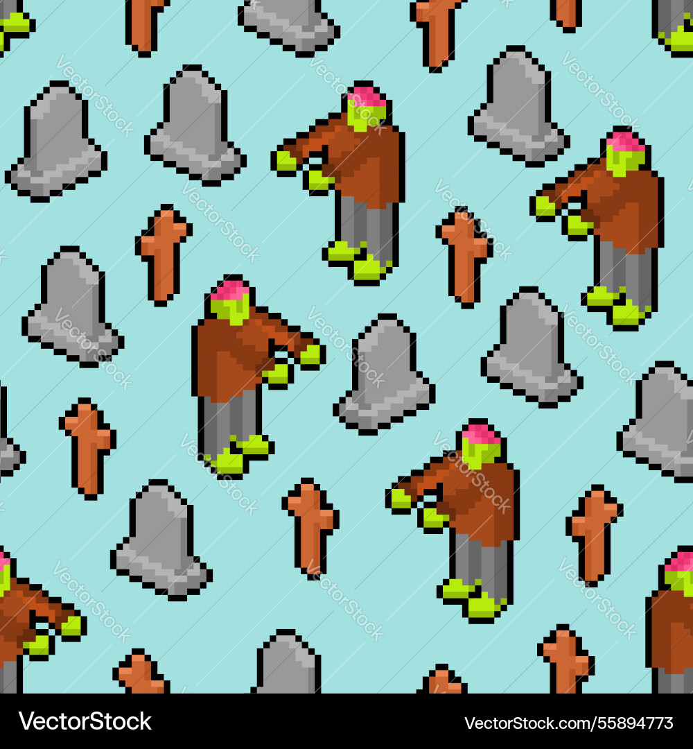 Zombie pixel art pattern seamless 8 bit dead man Zombie pixel art pattern seamless 8 bit dead man vector image