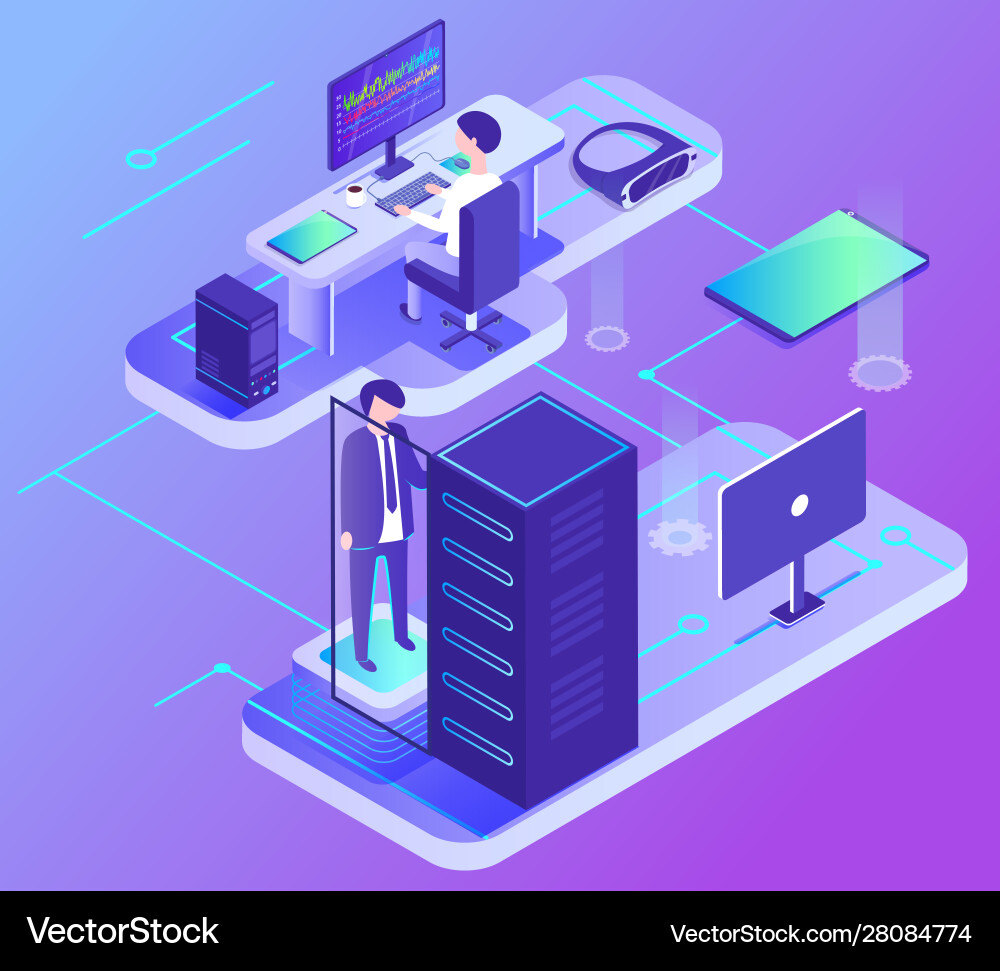 Computer communication data center pc Computer communication data center pc vector image