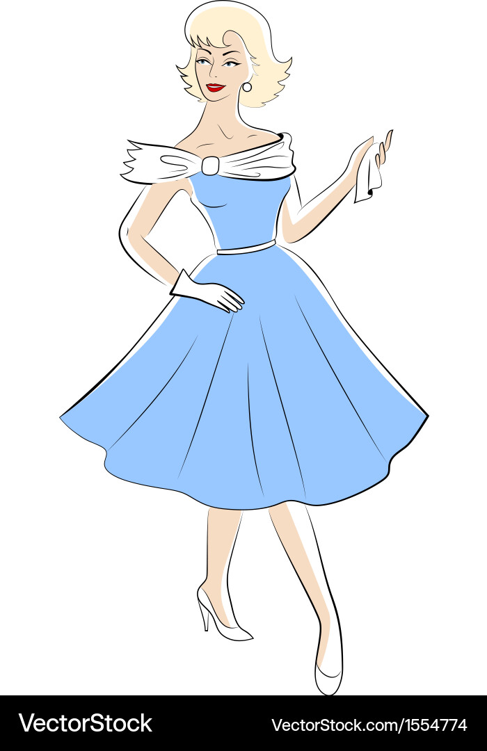 Elegant 1950s Woman in Blue Dress vector image