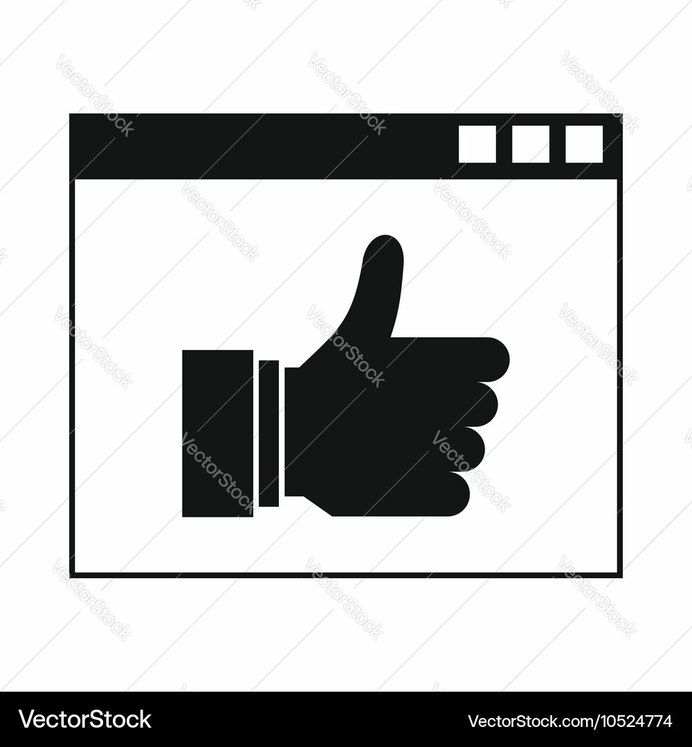 Hand with thumb up in browser icon simple style vector image