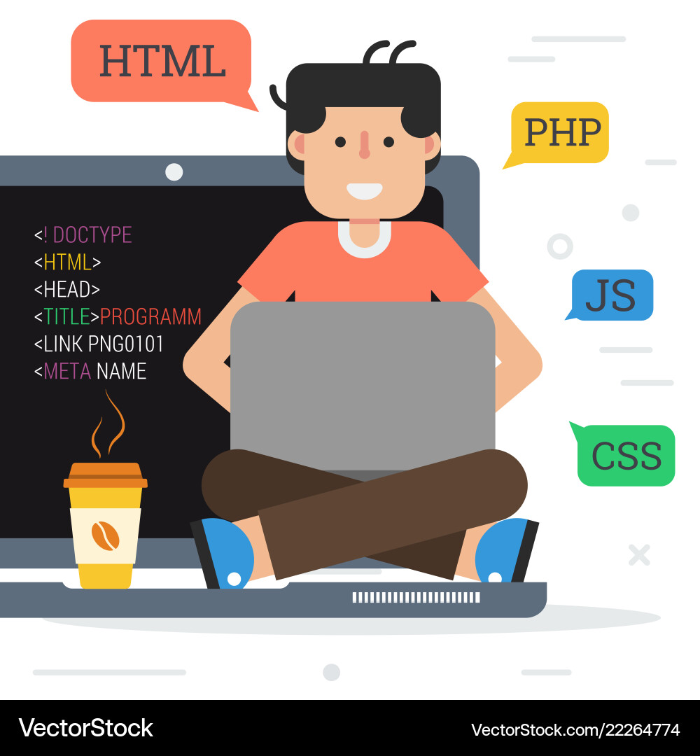 Happy Programmer with Coffee vector image