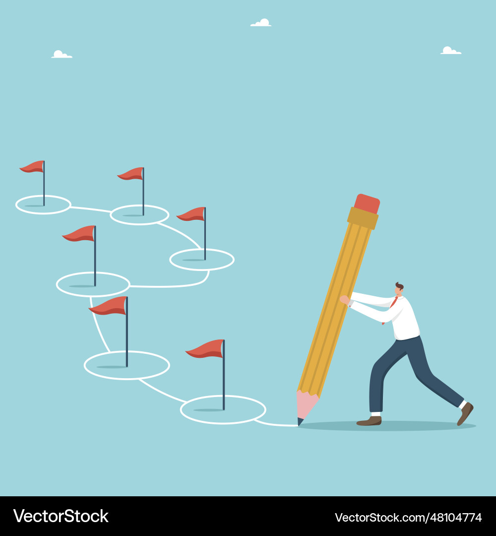 Man draws workflow path Man draws workflow path vector image