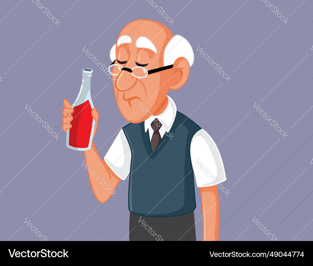 Old man drinking alcohol suffering from addiction Old man drinking alcohol suffering from addiction vector image