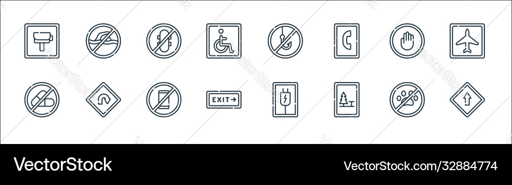 Signals and prohibitions line icons linear set Vector Image