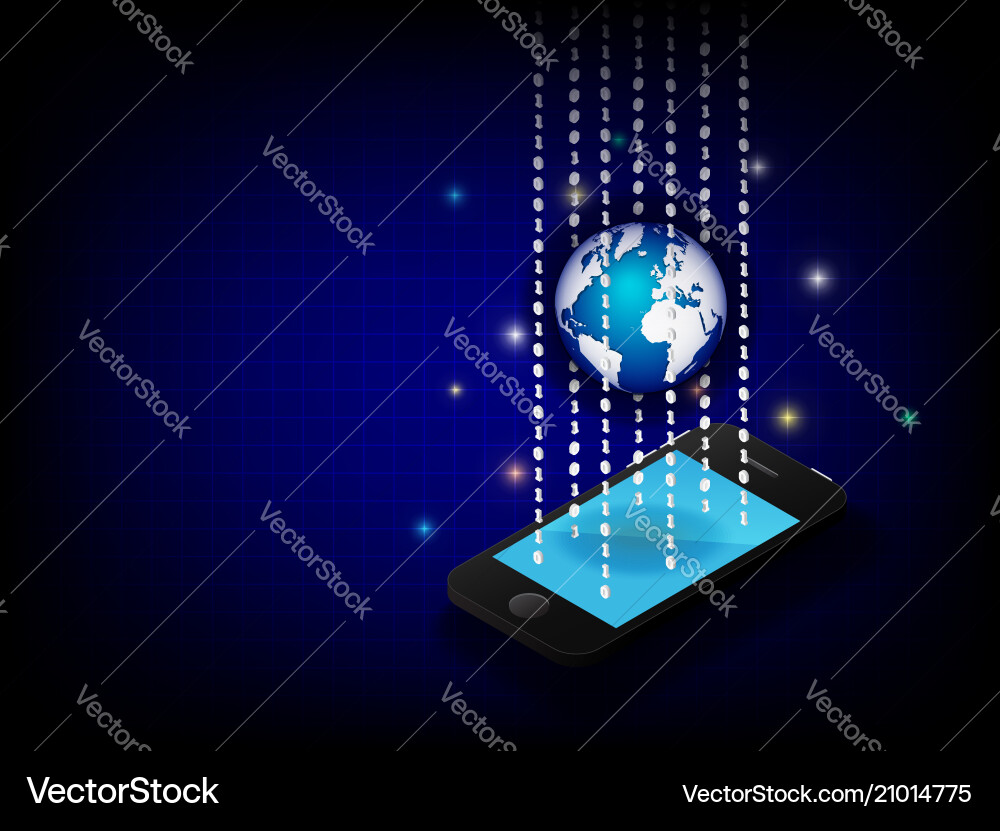 Cell phone and globe binary digit vector image