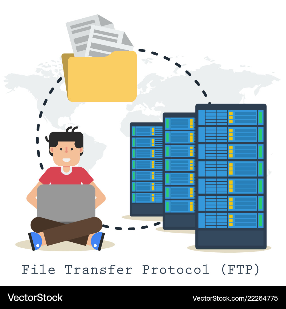 File transfer protocol concept with man folder File transfer protocol concept with man folder Vector Image