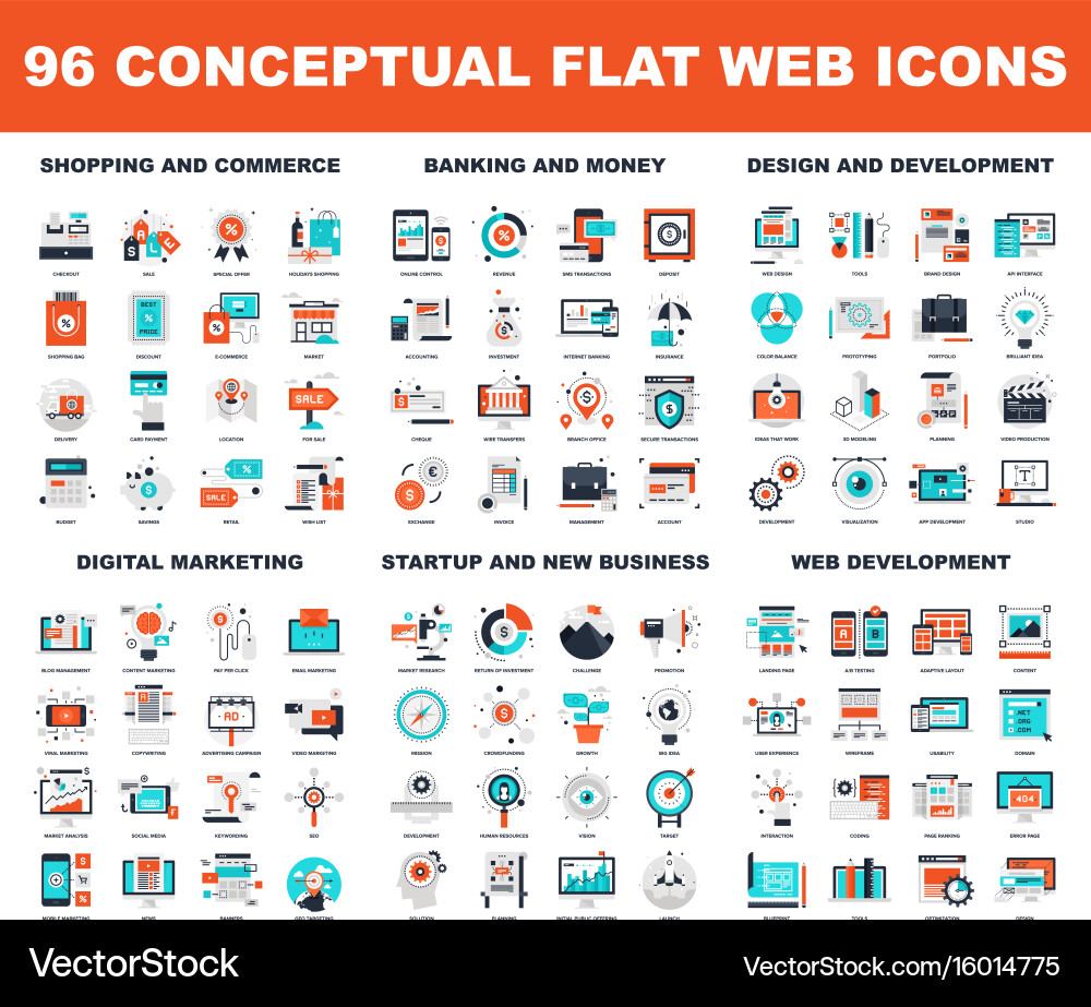 Flat Web Icons: Business & Tech vector image