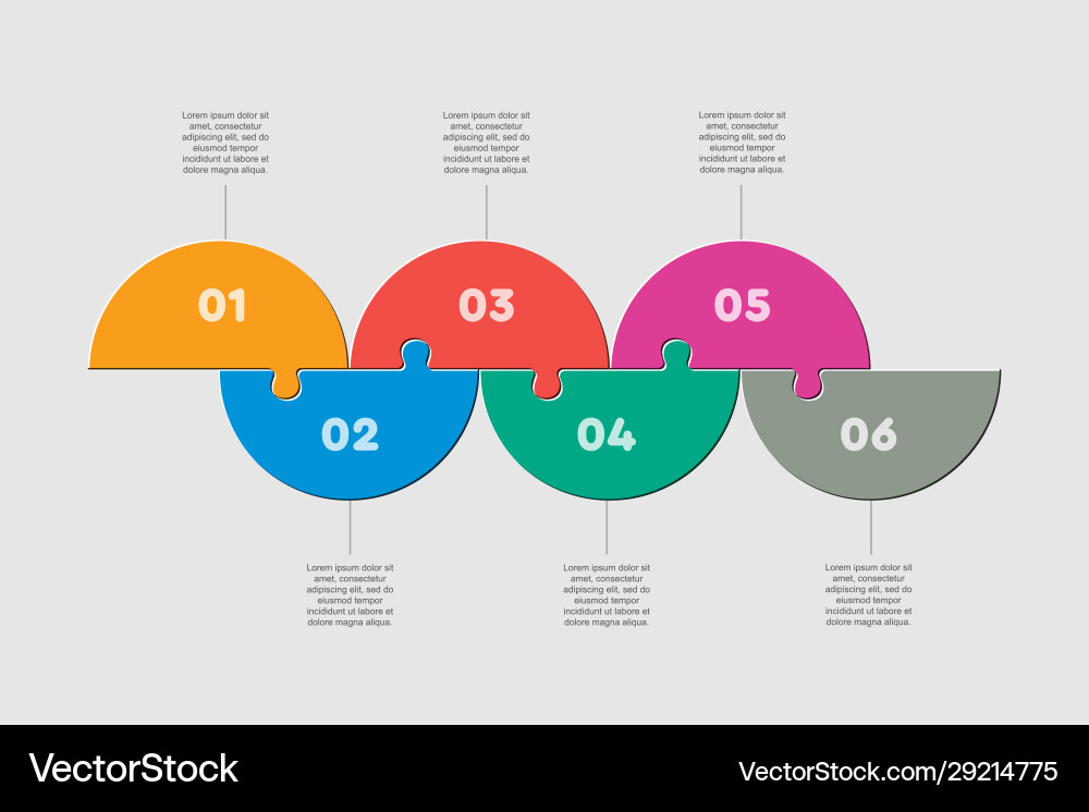 Half circles six puzzle jigsaw infographic Vector Image