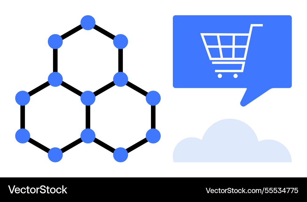 Network of connected nodes with shopping cart Network of connected nodes with shopping cart vector image