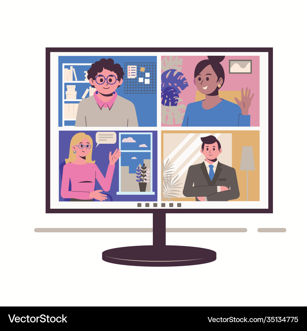 Video conference and remote working on computer Video conference and remote working on computer vector image