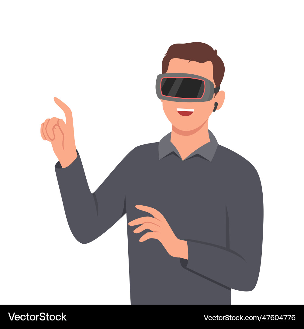 A young man moving objects around using virtual A young man moving objects around using virtual Vector Image