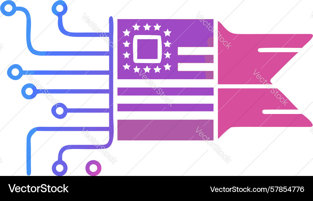 Abstract flag with integrated circuitry and star Vector Image