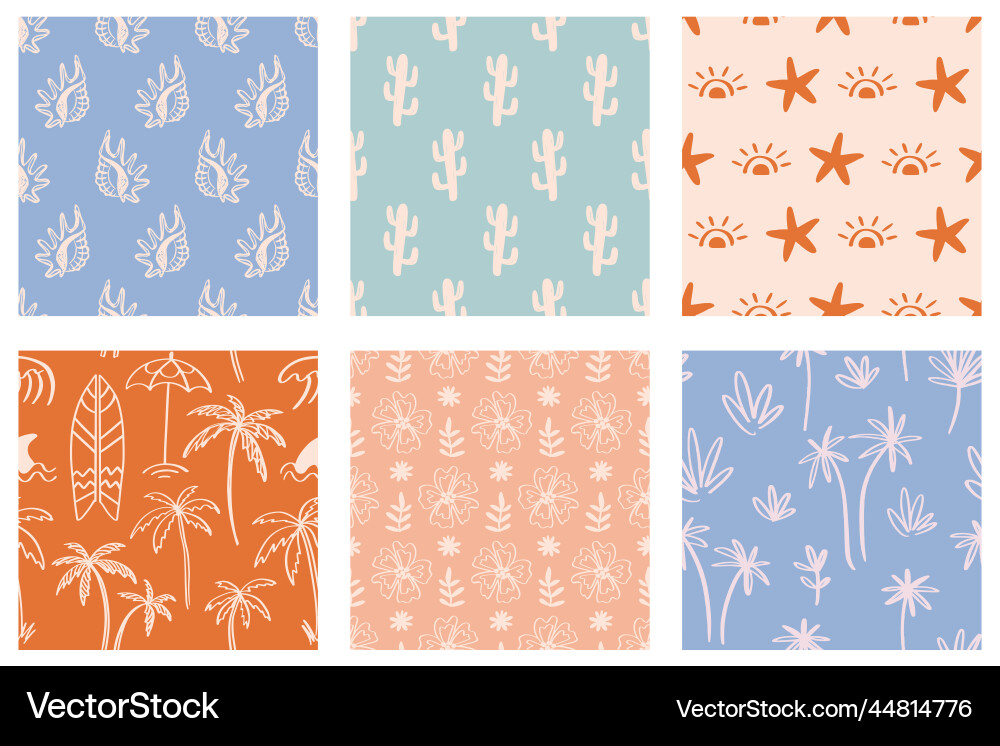 Beach simple boho seamless pattern set Beach simple boho seamless pattern set vector image