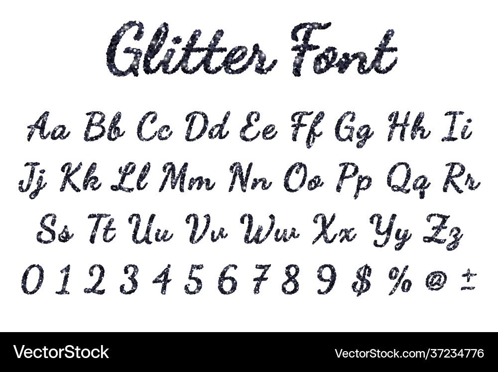 Black glitter alphabet on white background Black glitter alphabet on white background vector image