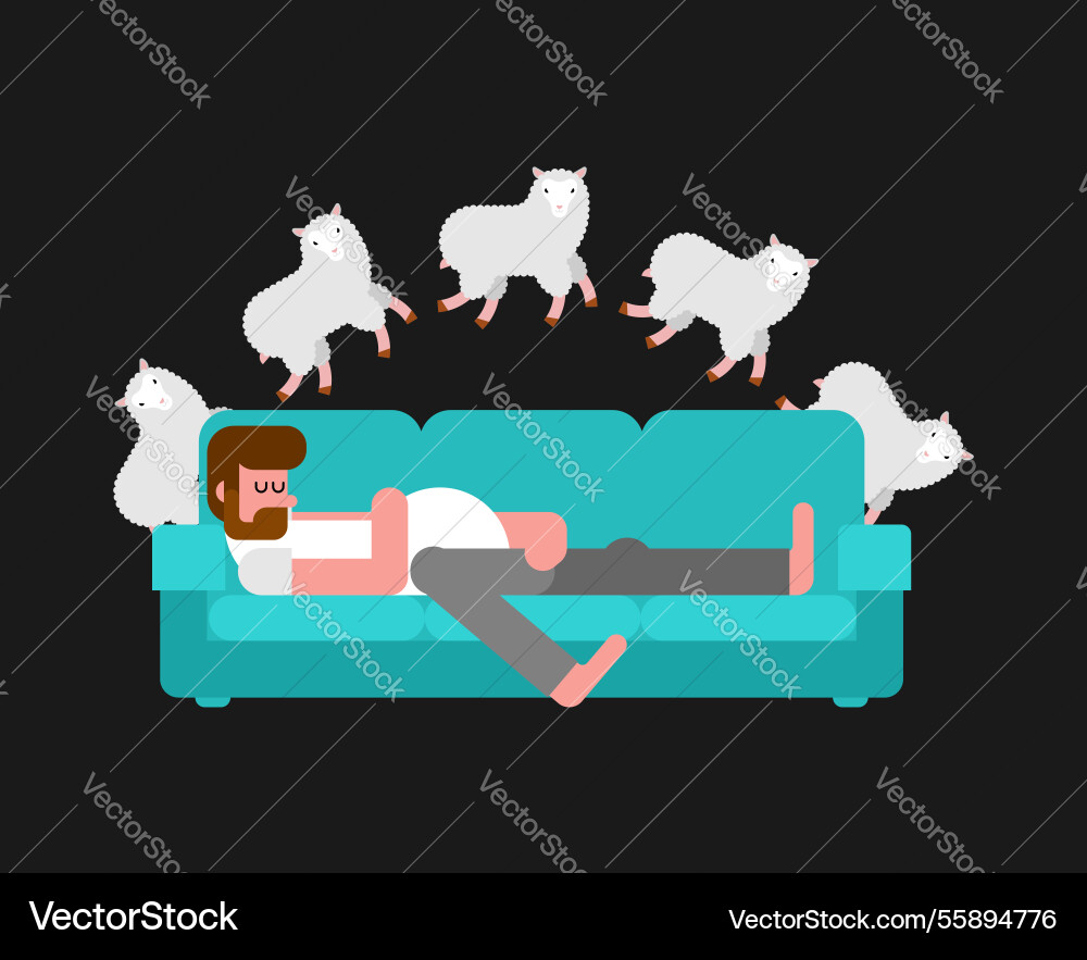 Man sleeps and counts sheep counting before Man sleeps and counts sheep counting before vector image