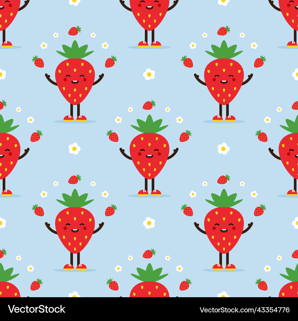 Red strawberry character juggling seamless pattern Red strawberry character juggling seamless pattern vector image