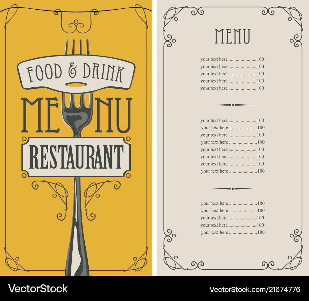 Restaurant menu with price list and realistic fork Restaurant menu with price list and realistic fork vector image