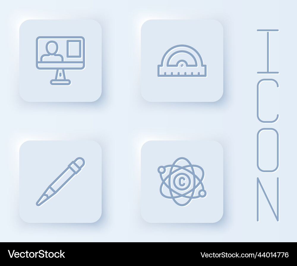 Set line online class protractor grid pencil Set line online class protractor grid pencil vector image