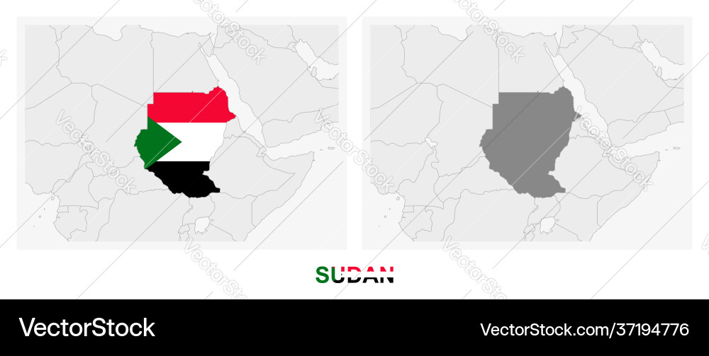 Two versions map sudan with flag Two versions map sudan with flag vector image