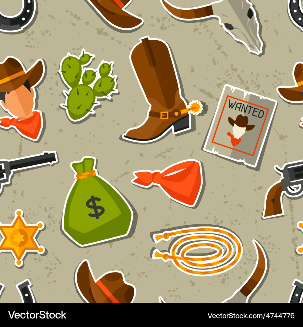 Wild west seamless pattern with cowboy objects vector image