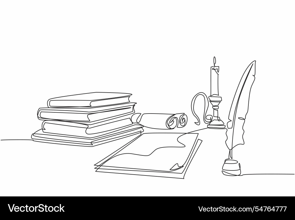Continuous one line drawing of stack books Continuous one line drawing of stack books vector image