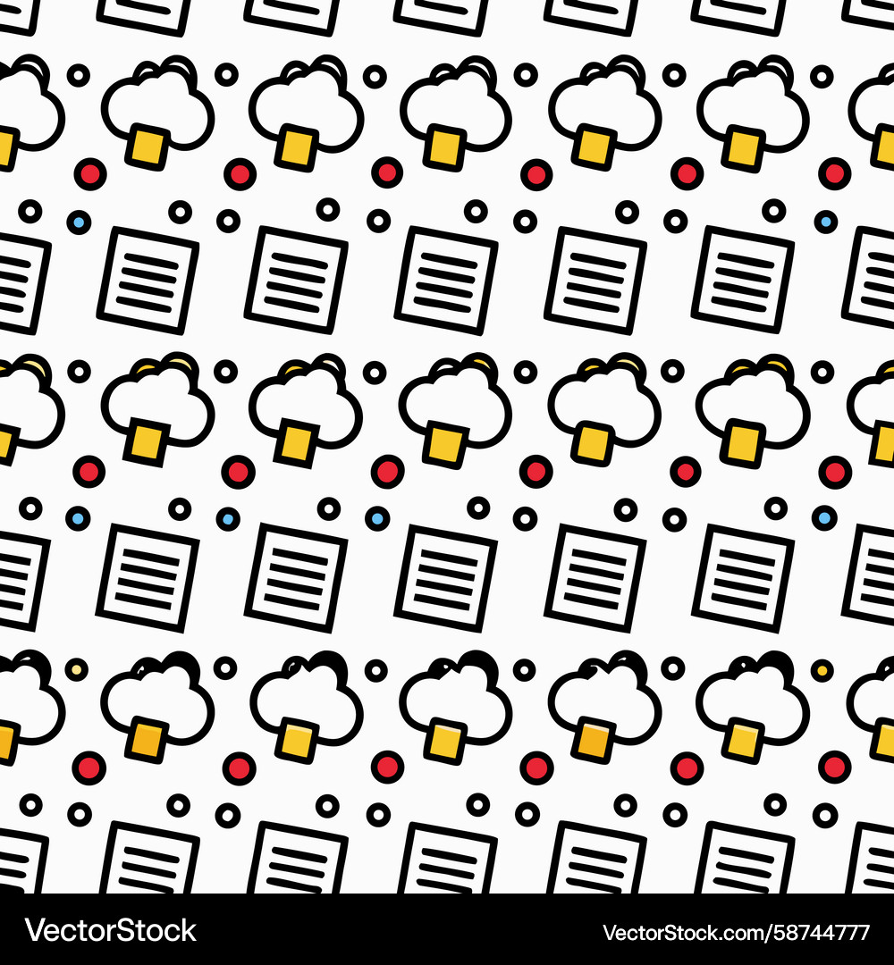 Fun pattern with cloud icons documents Fun pattern with cloud icons documents Vector Image