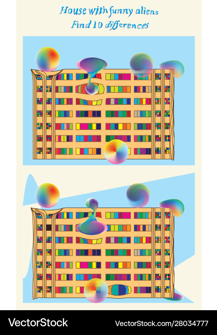 Logical task find 10 differences house with funny Logical task find 10 differences house with funny vector image