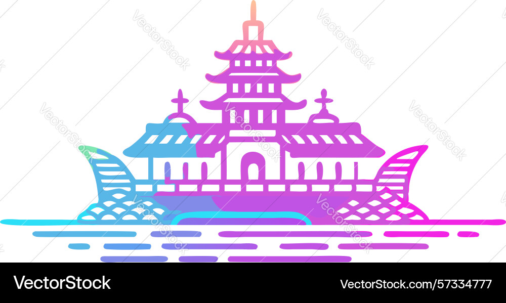 Ornate floating temple with water patterns design Vector Image