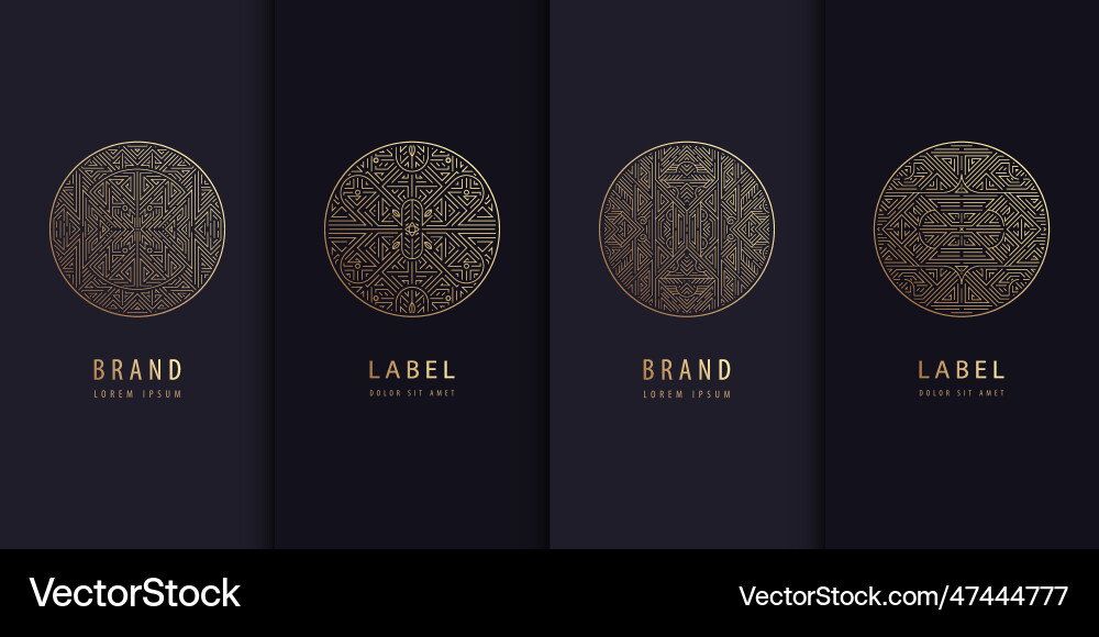 Set of golden label design patterns circle Set of golden label design patterns circle vector image