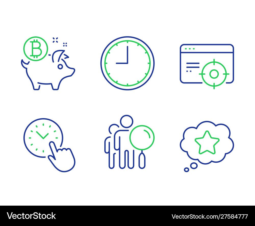 Time management and bitcoin coin icons set Vector Image