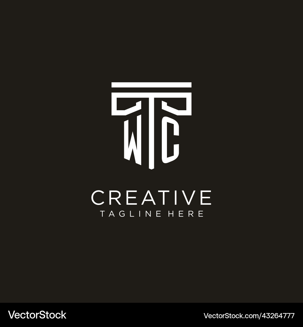 Wc initial logo with geometric pillar style design Vector Image