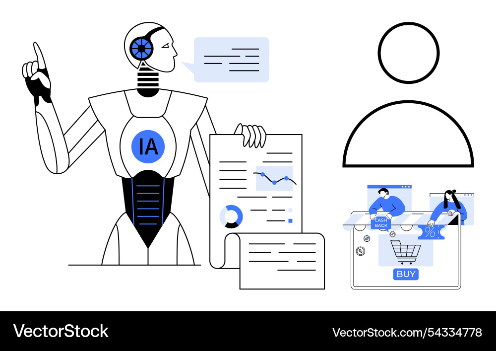 Artificial intelligence robot presenting analytics Artificial intelligence robot presenting analytics Vector Image